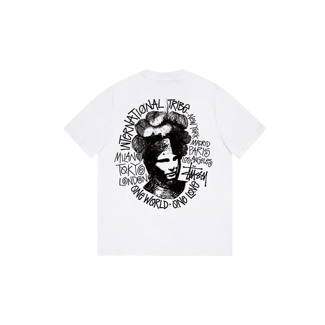 Stussy Summer Graphic T-shirt Black White Stussy with Bold Graphic
