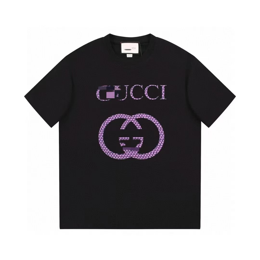 Gucci Double G Trendy Style Black and Purple Short Sleeve T-Shirt