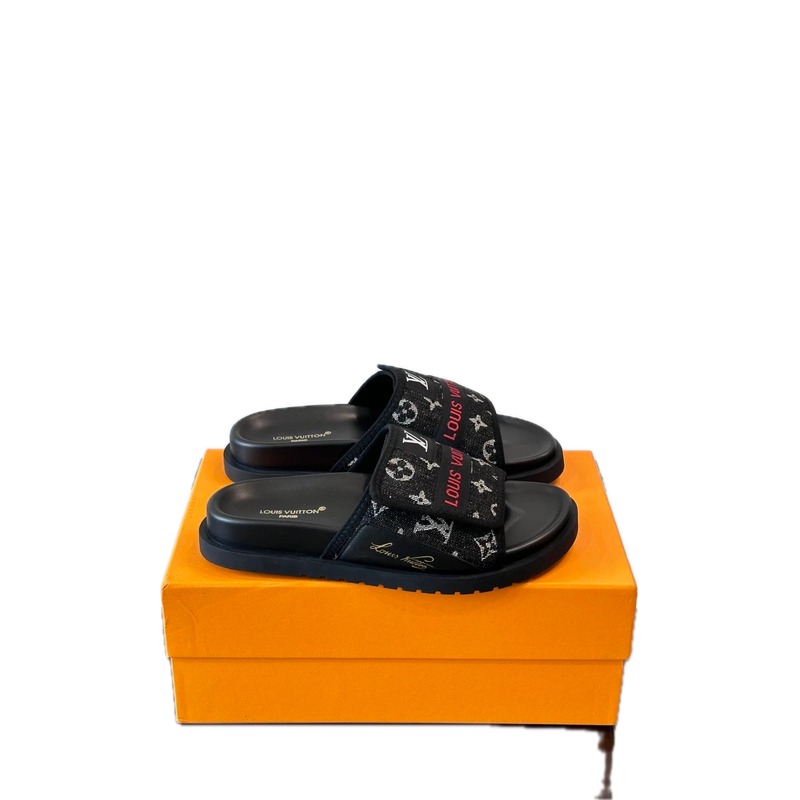Louis Vuitton Classic Monogram Casual Style Black Slide Sandals