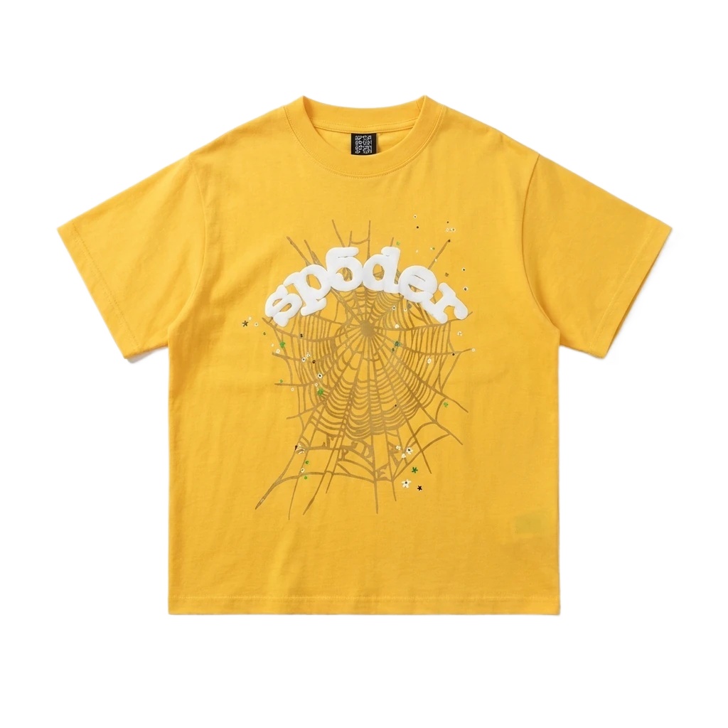 Sp5der Spider Web Trendy Cool Yellow T-shirt