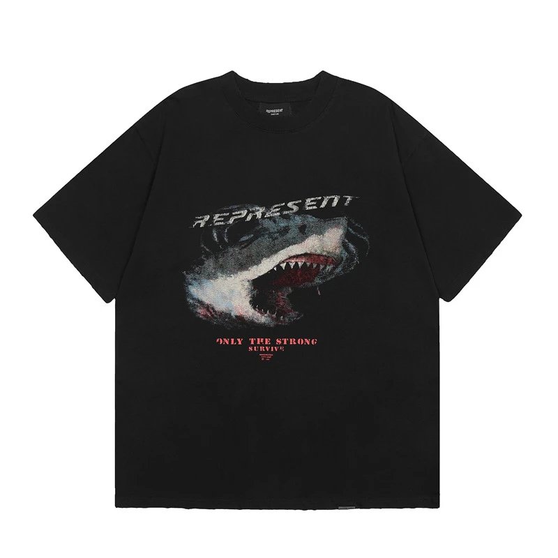 Represent Shark Print Vintage Black T-Shirt