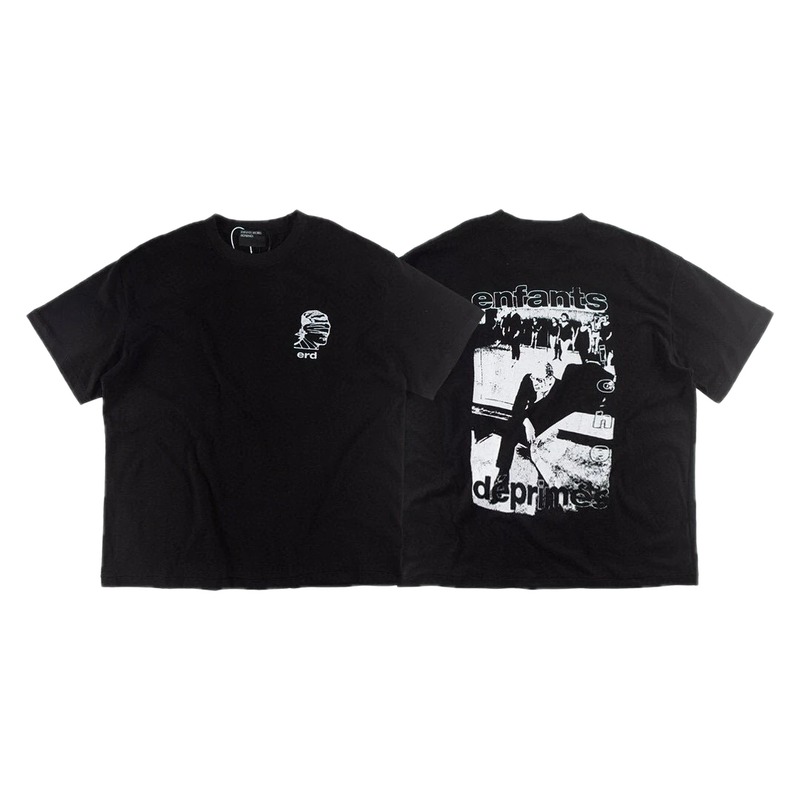 ERD Portrait Print Dark Style Black Short-sleeve T-shirt