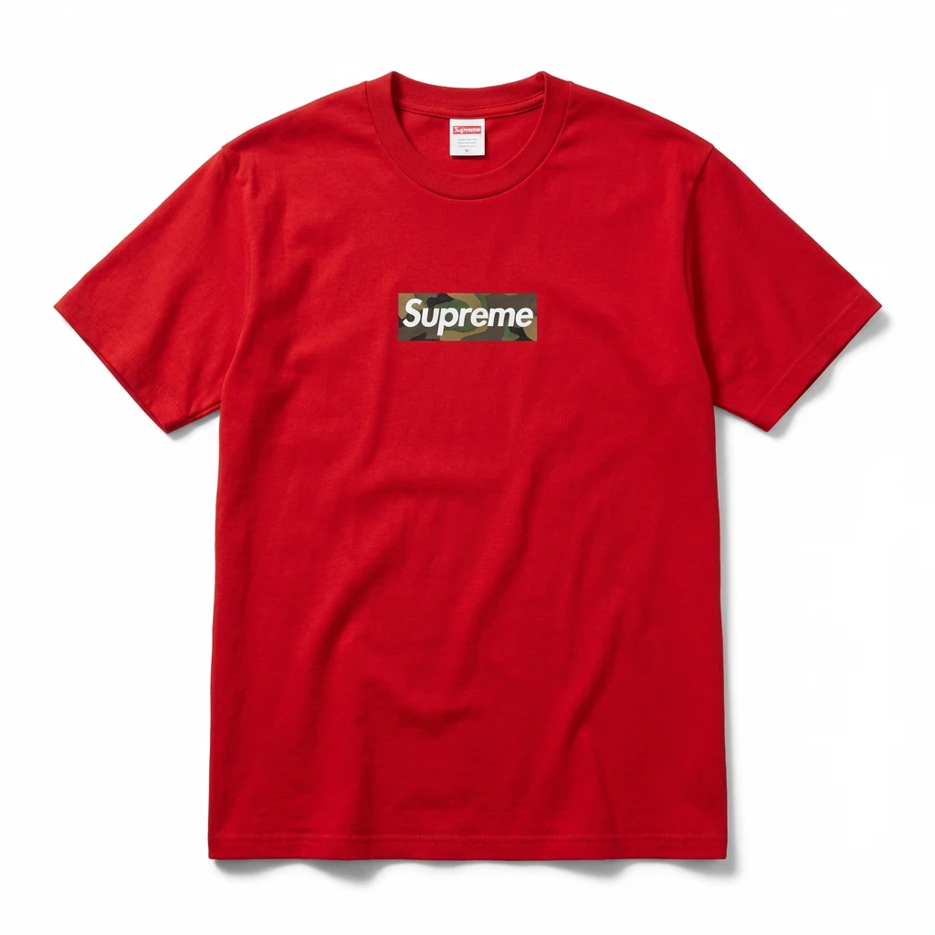 Supreme camouflage-style red T-shirt