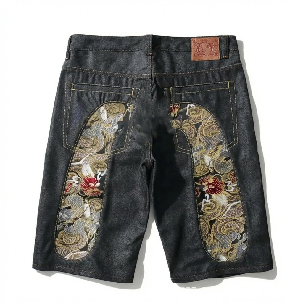 EVISU dragon pattern retro denim shorts