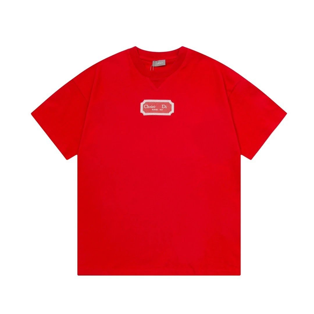 Dior Logo Embroidered Minimalist Style Red Short-sleeve T-shirt