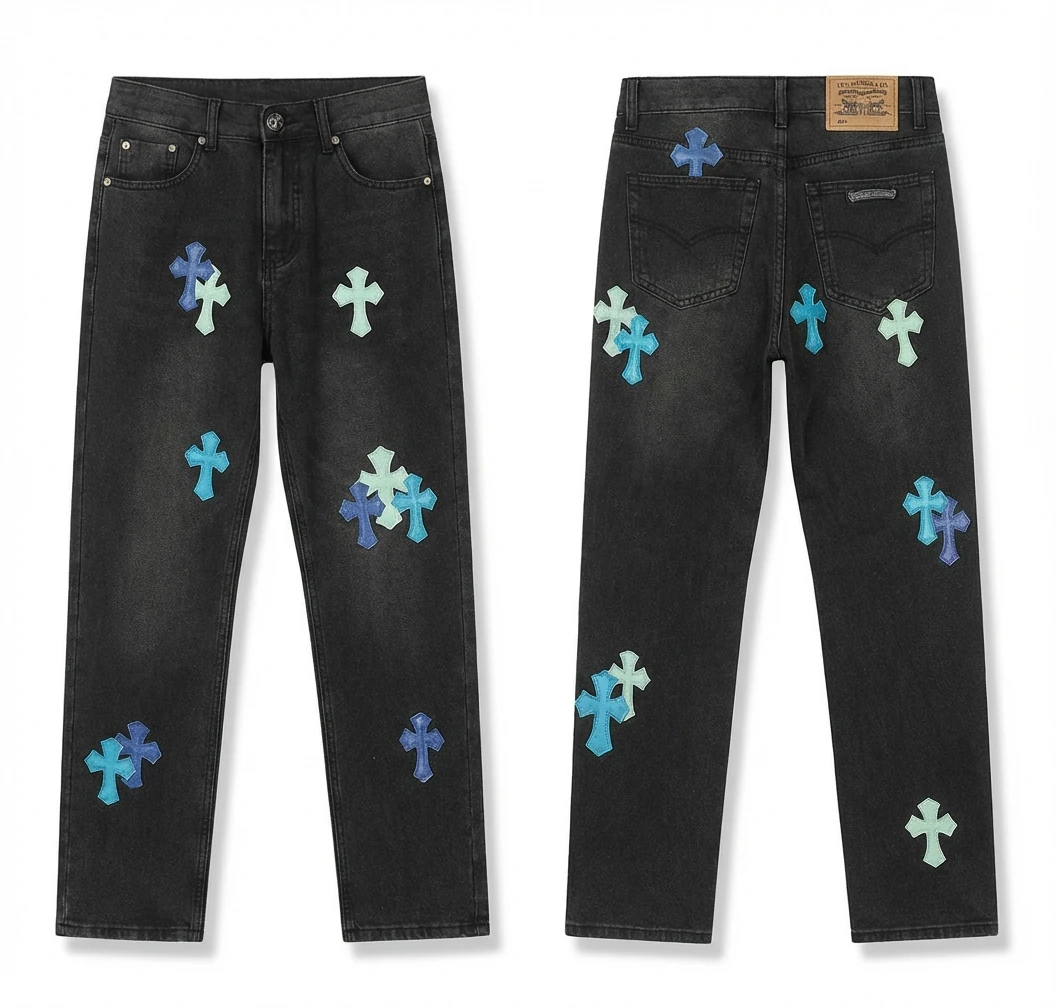 Chrome Hearts Cross Trendy Cool Black Jeans