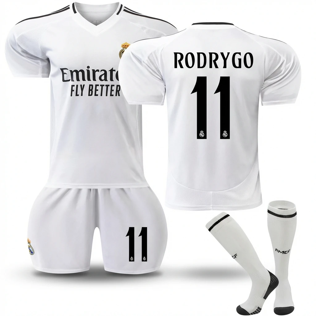 The white football jersey of the Real Madrid home field.