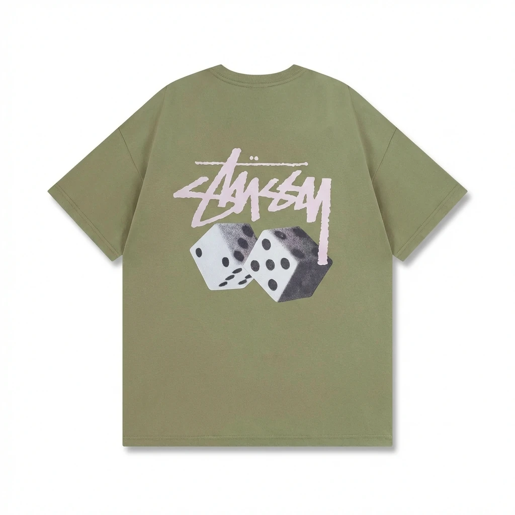 Stussy Dice Trend Brand Olive Green T-shirt