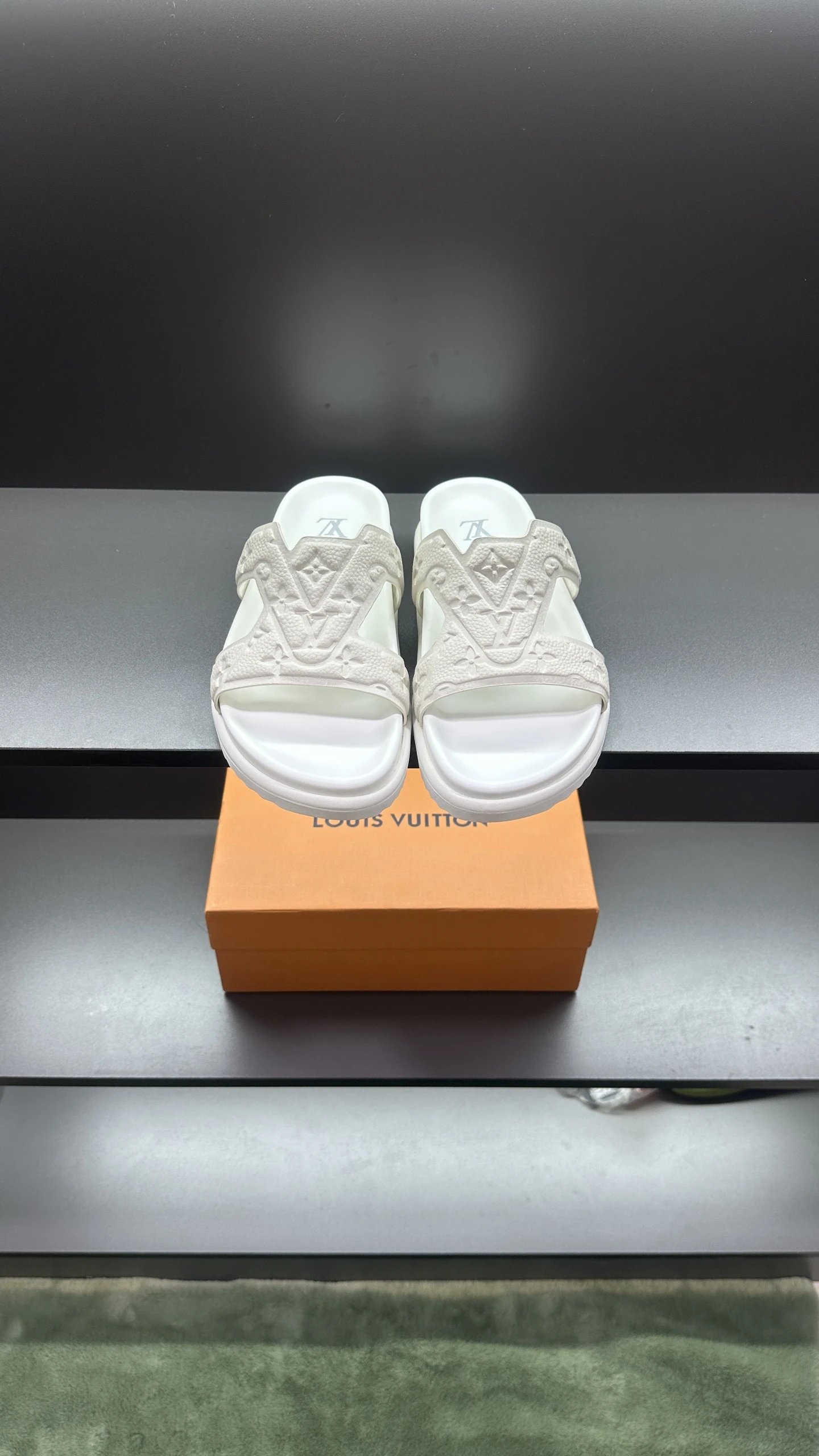Louis Vuitton Embossed Monogram Casual Style White Slippers