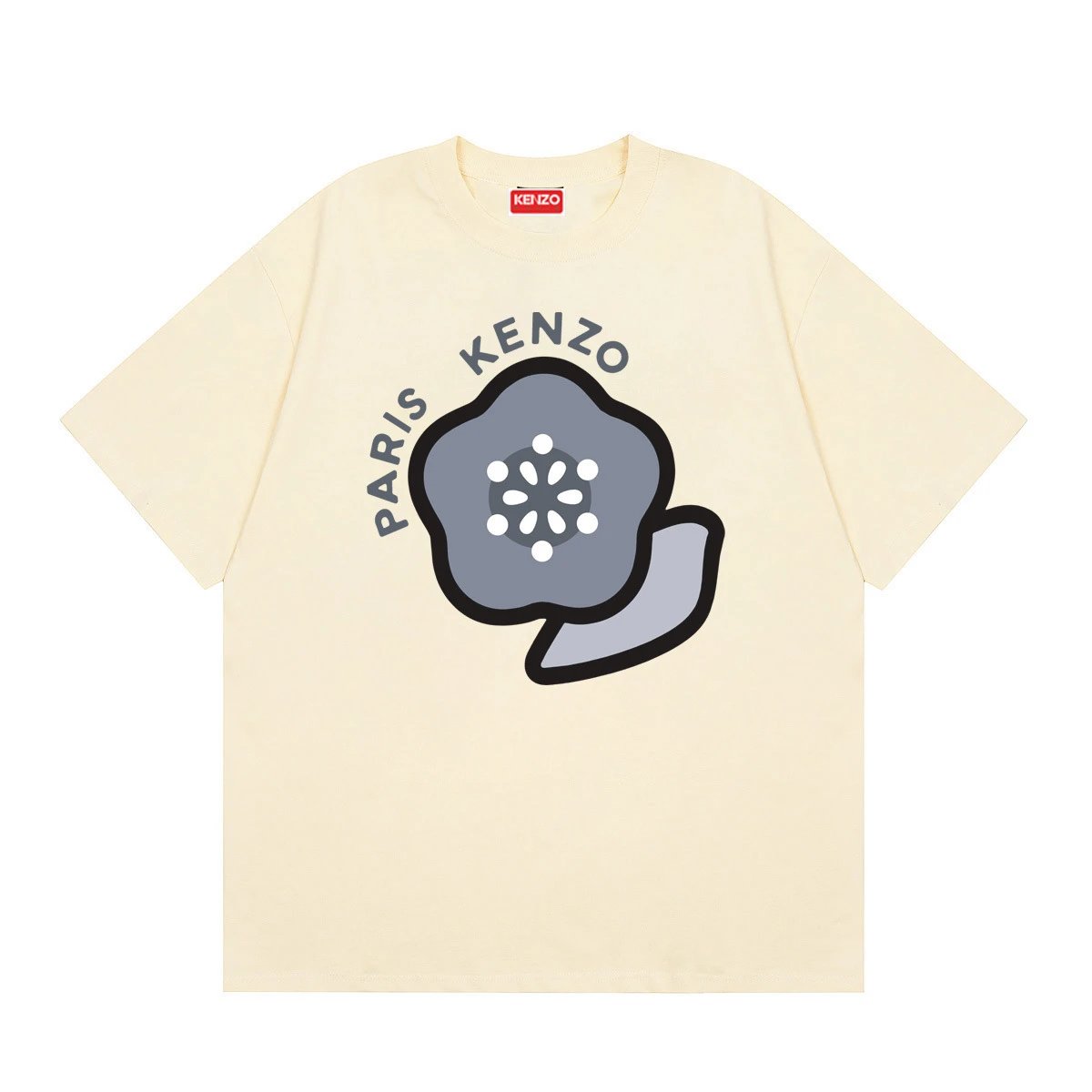 KENZO Paris Floral Print Casual Style Beige T-shirt