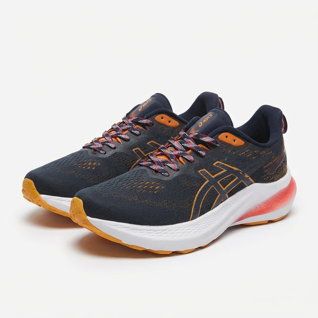ASICS retro-style black and orange running shoes