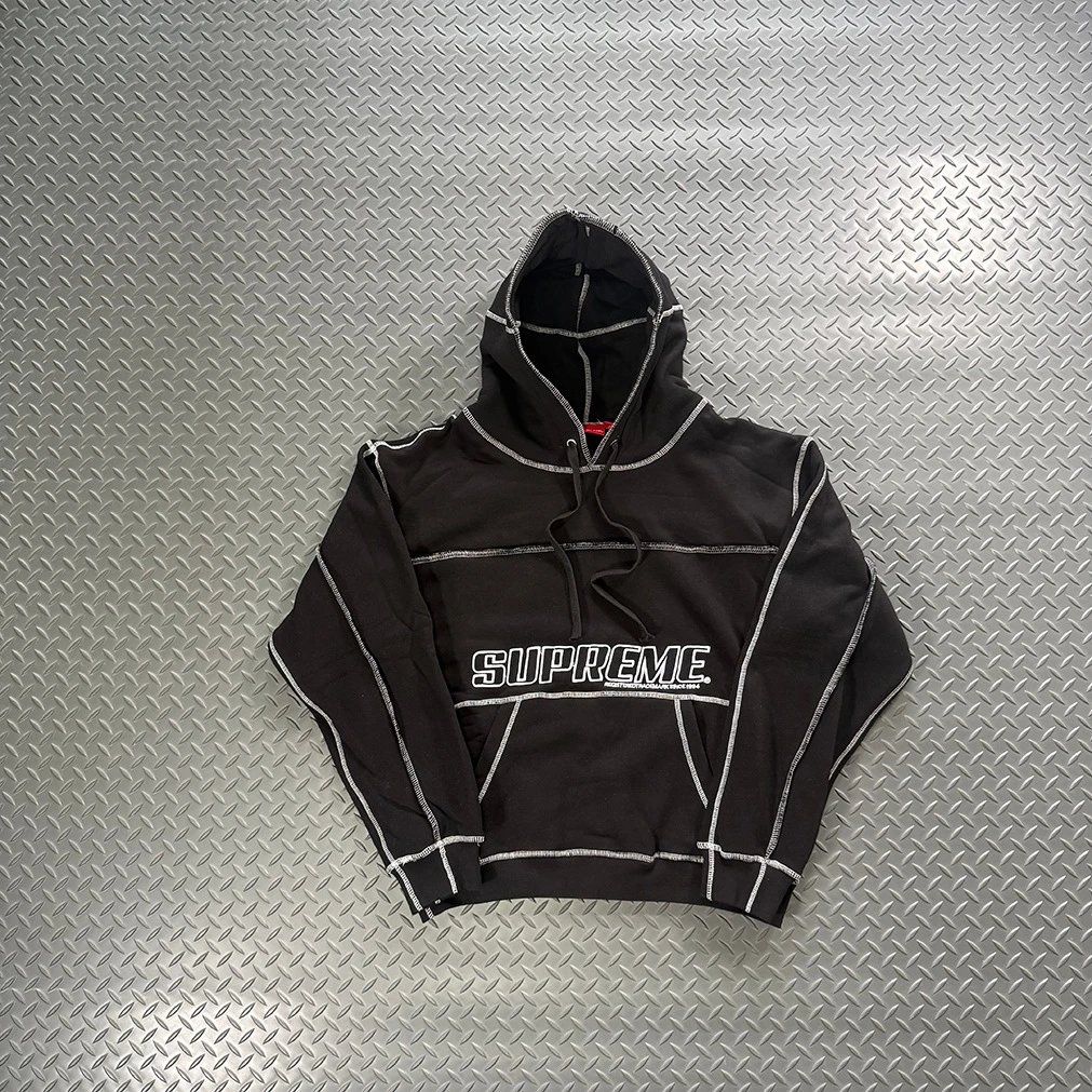 Supreme Black Contrast Piping Pullover Hoodie