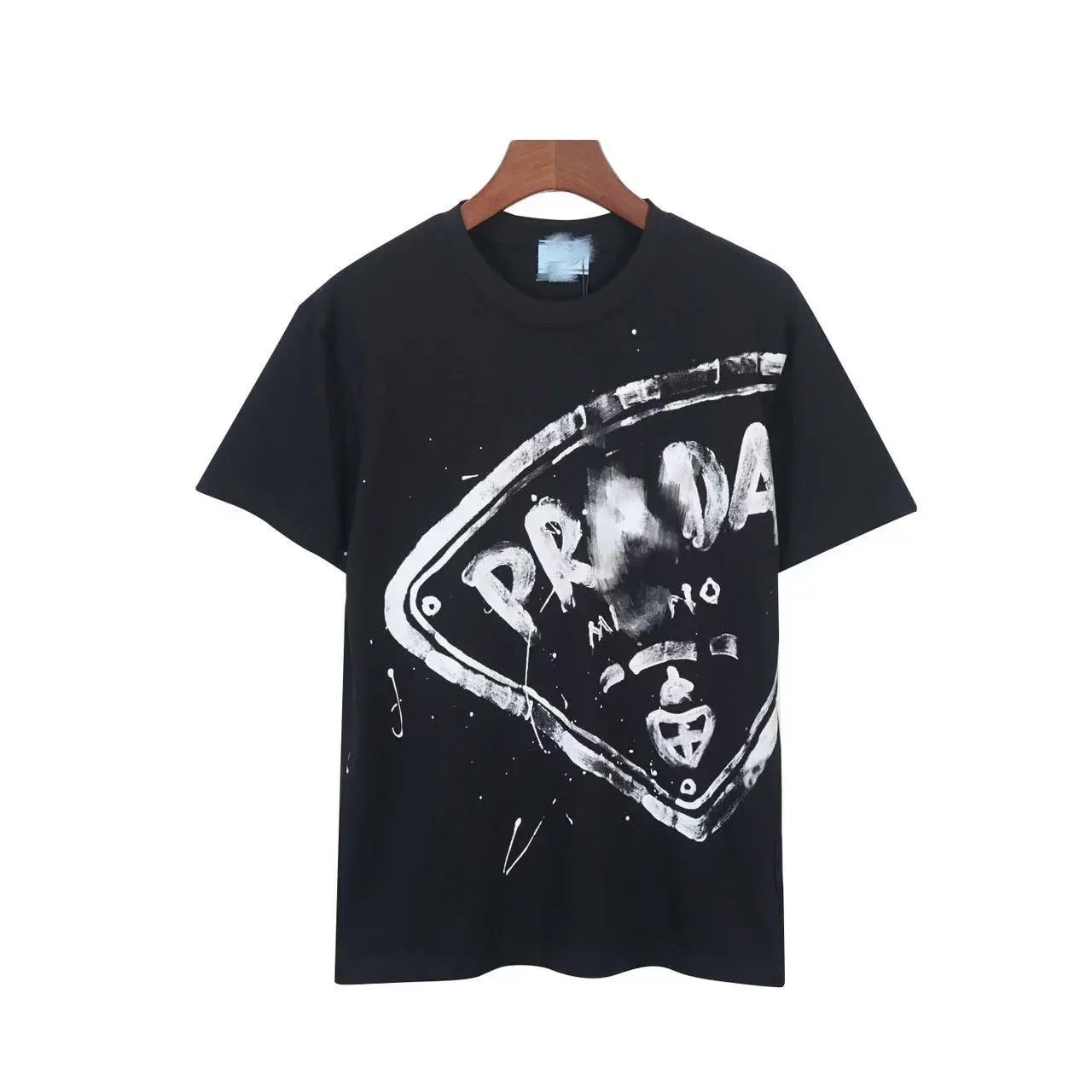 Prada Triangle Logo Graffiti Street Style Black T-Shirt
