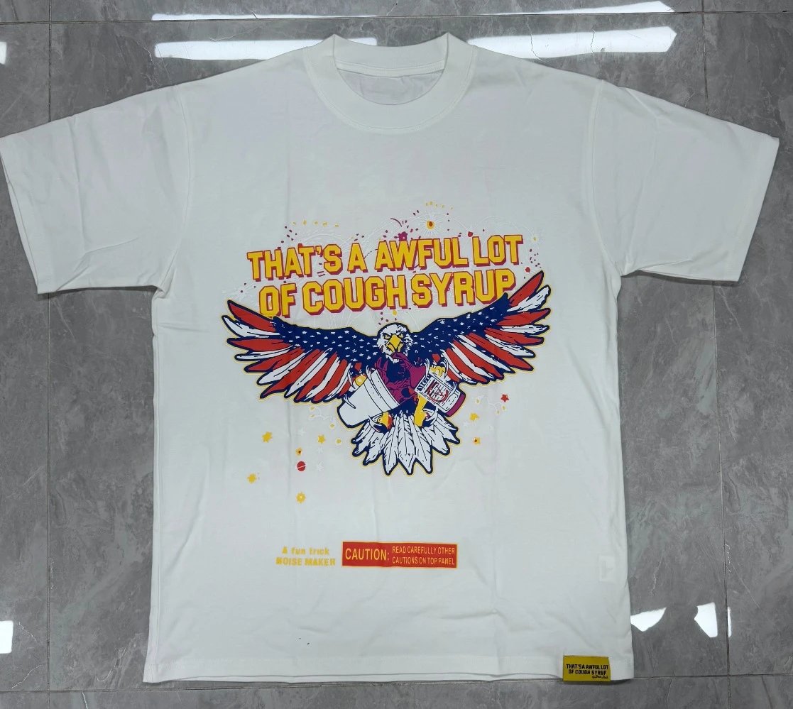ALOCS Flying Eagle Print American Vintage White T-shirt