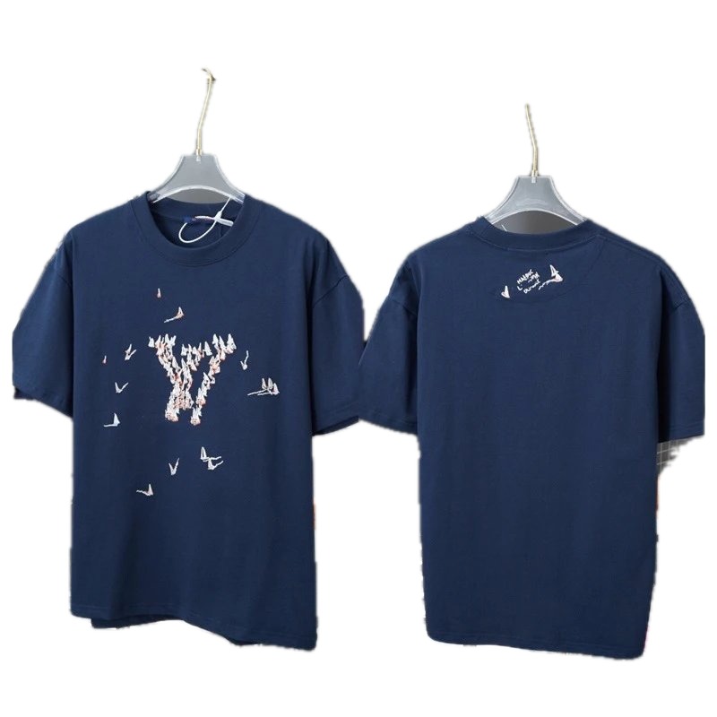 Louis Vuitton Origami Crane Casual Style Navy Blue T-Shirt