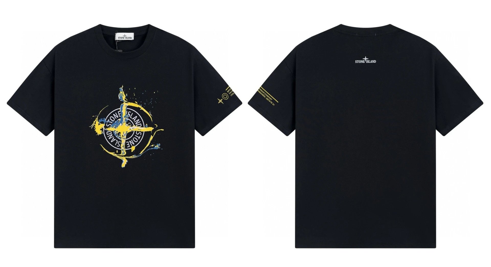 Stone Island Ink-splattered Street Style Black Short-sleeve T-shirt