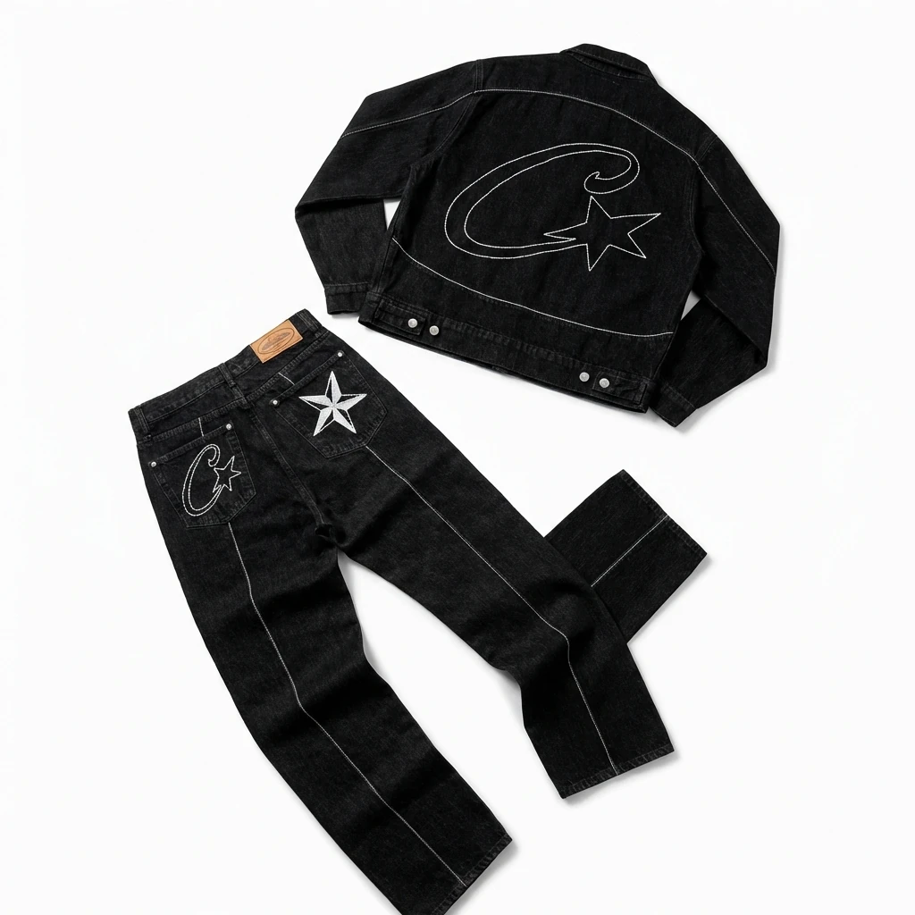Corteiz denim retro-style suit