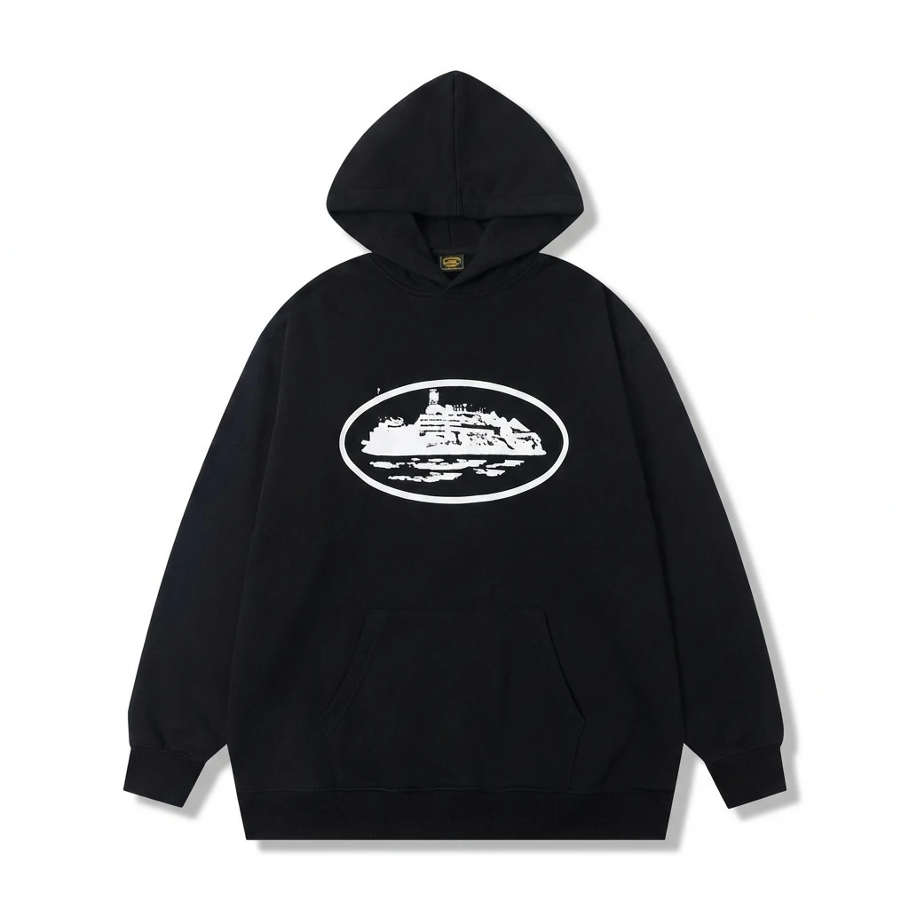 Corteiz black minimalist style hoodie