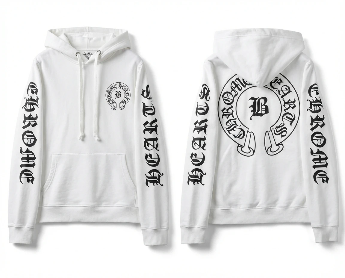 Chrome Hearts Gothic-style white hoodie