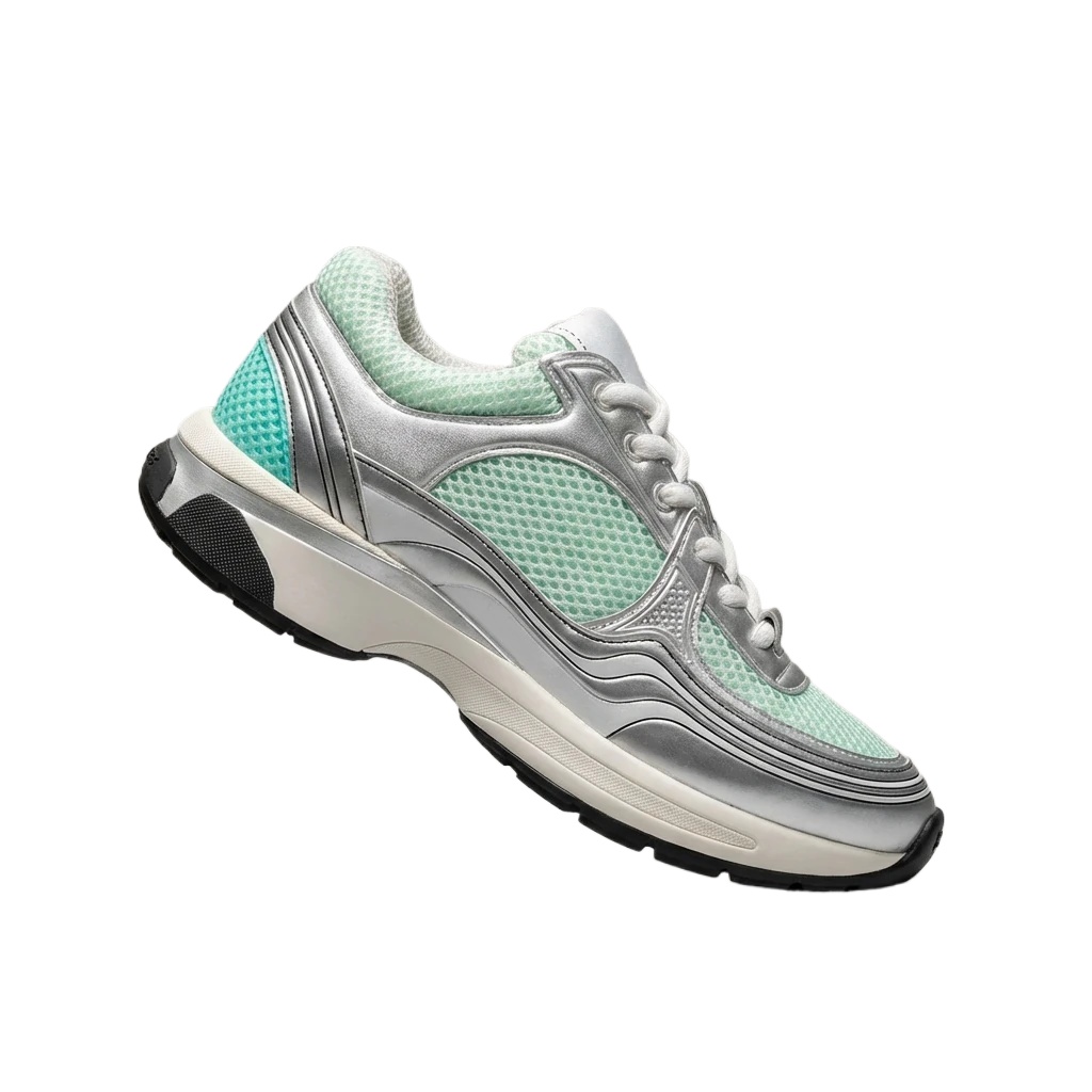 Chanel retro-style mint green sneakers