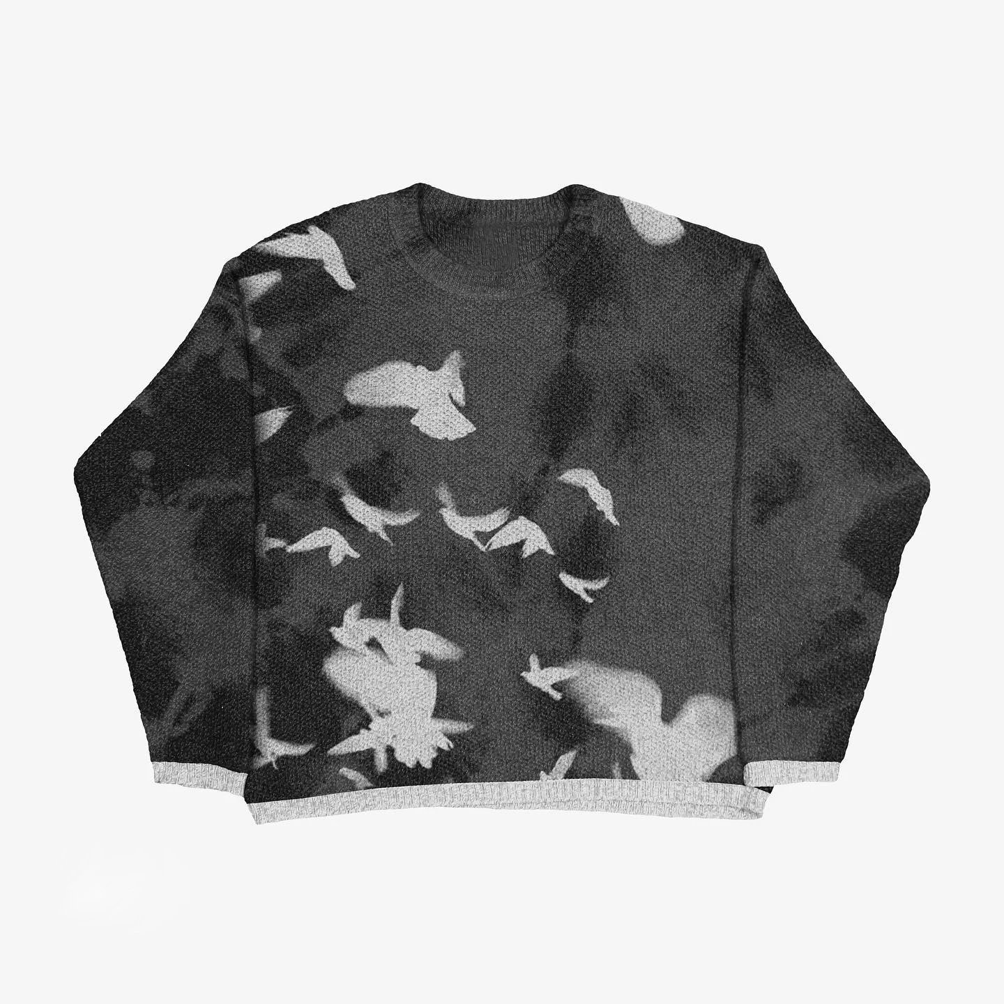 Monogram Anime graphic sweater Black Knit Top for Layered Styling