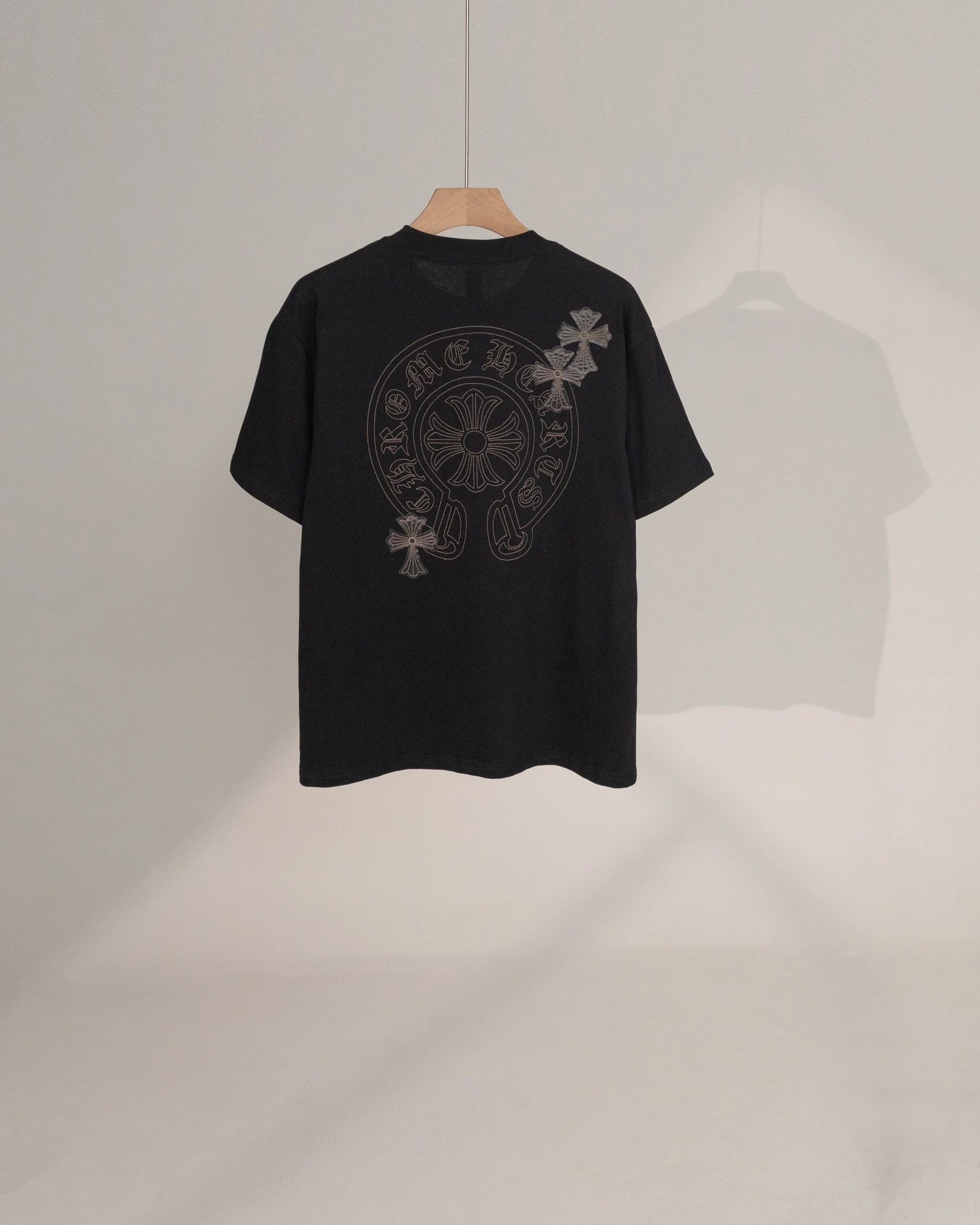 Chrome Hearts Cross Embroidered Street Style Black Short-Sleeve T-Shirt