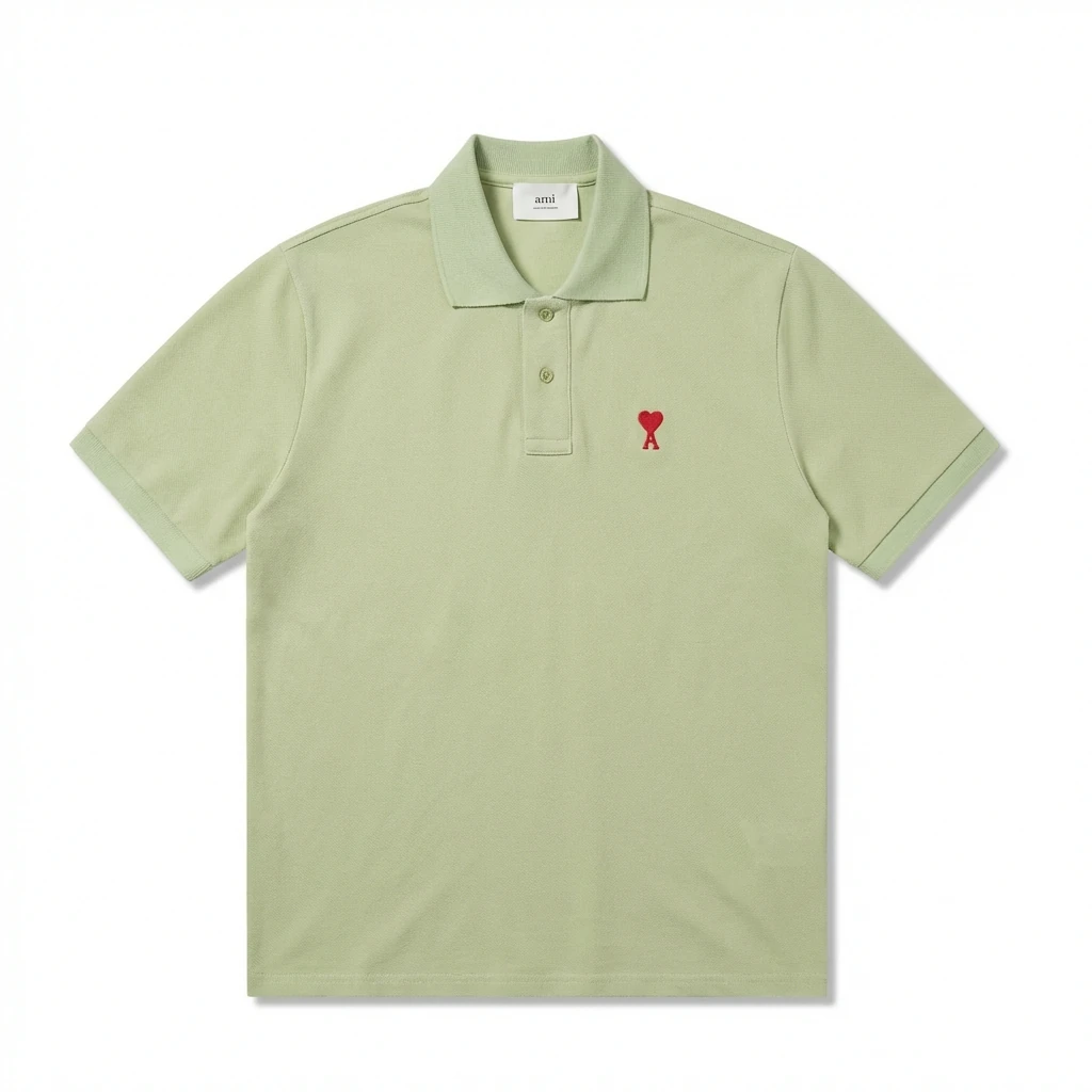 AMI Love Series Simple Style Light Green Polo Shirt