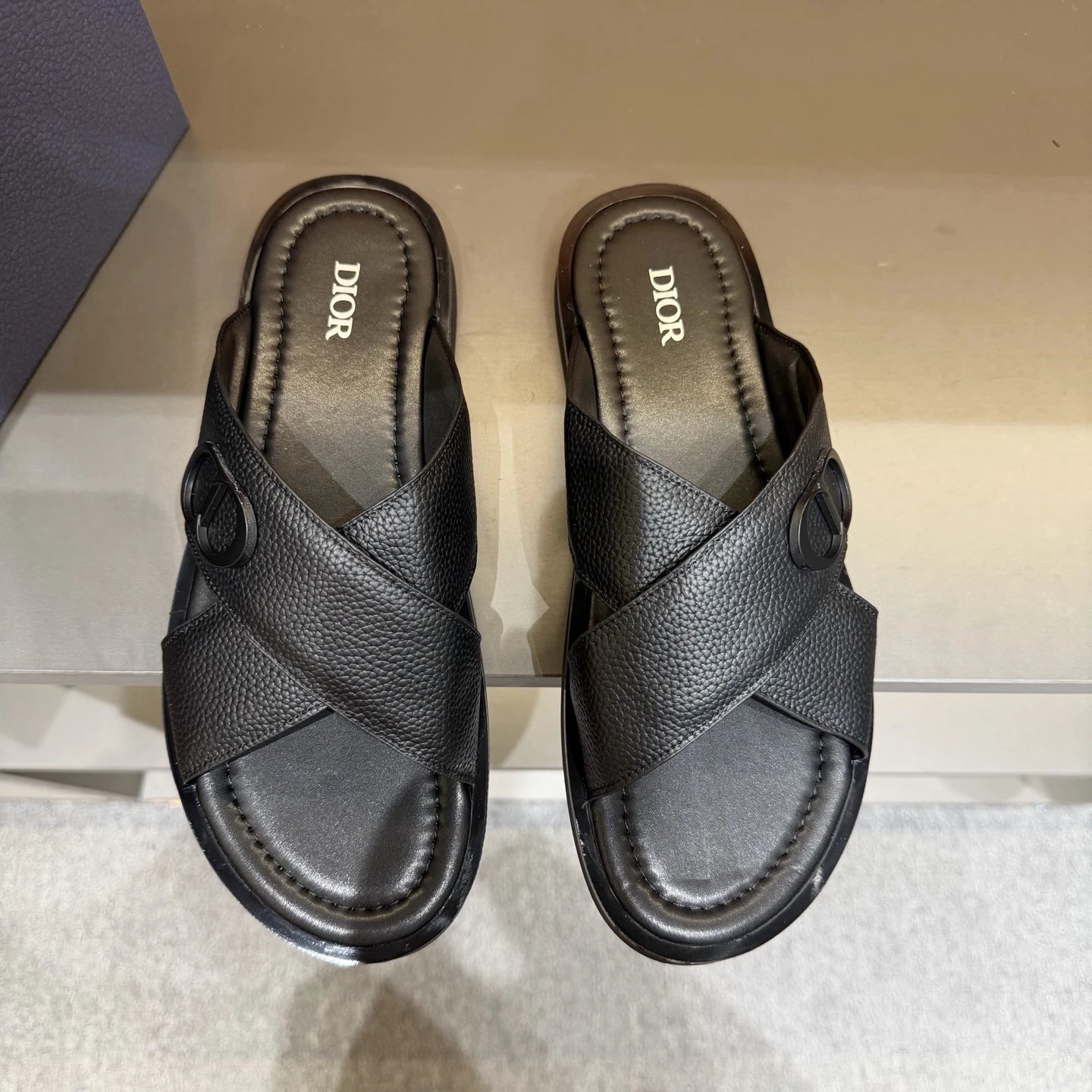 Dior Men's Casual Collection Minimalist Style Black Slide Sandals