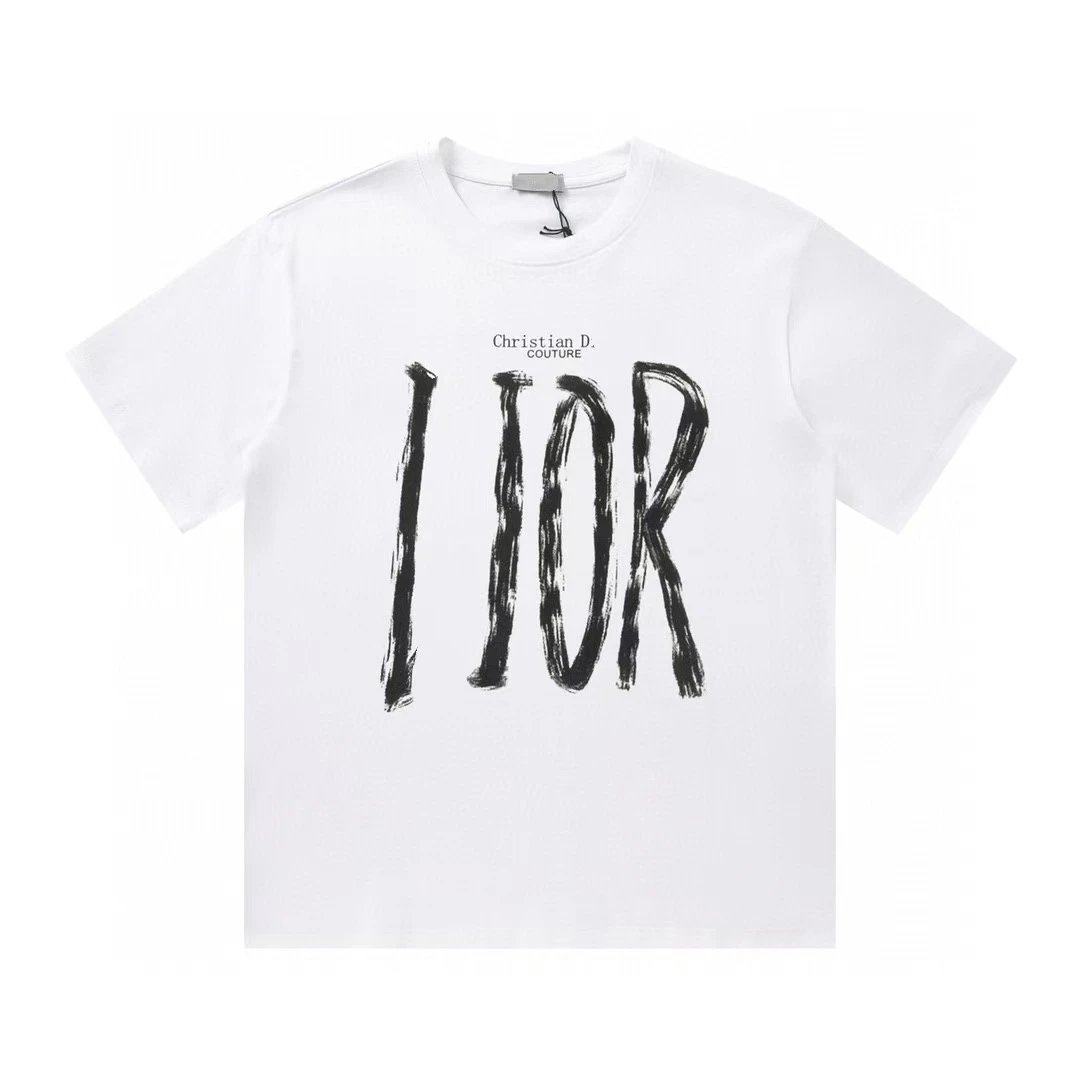 Dior Haute Couture Graffiti Casual Style White T-Shirt