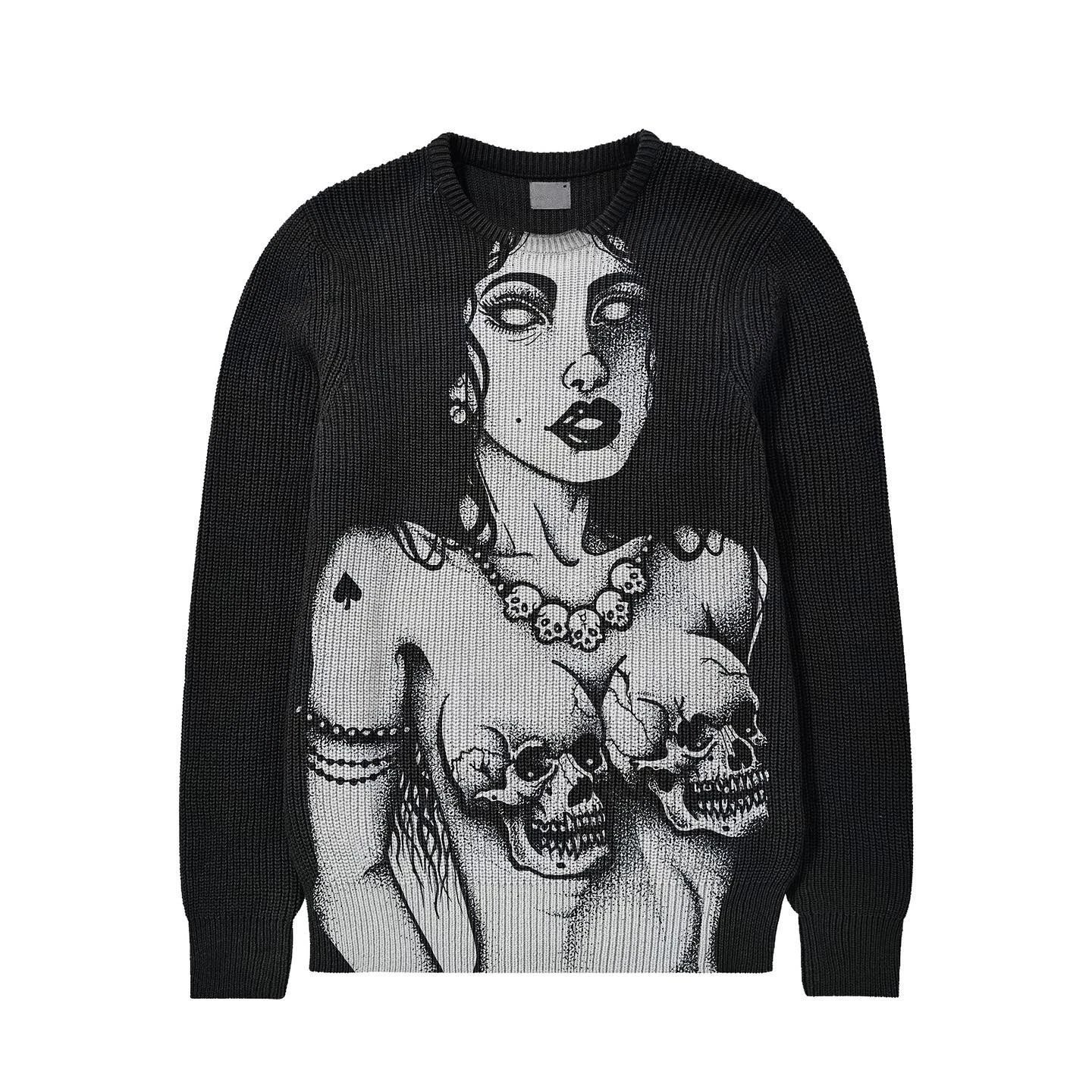 Monogram Anime graphic sweater Black Knit Top for Casual Outfits