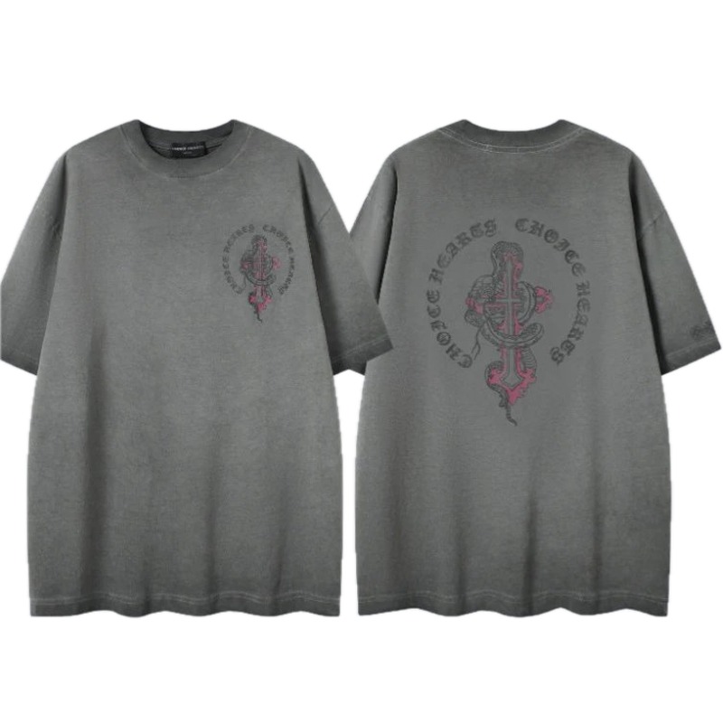 Chrome Hearts Spirit Snake Cross Vintage Smoke Grey Short-sleeve T-shirt