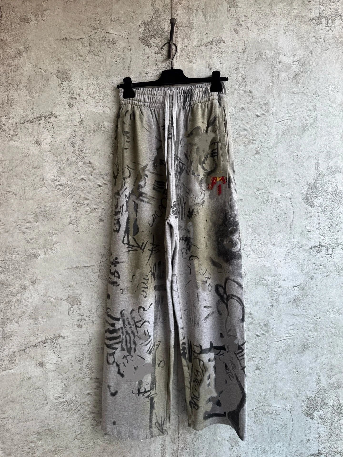 Grey Botanical Pattern Wide-Leg Pants