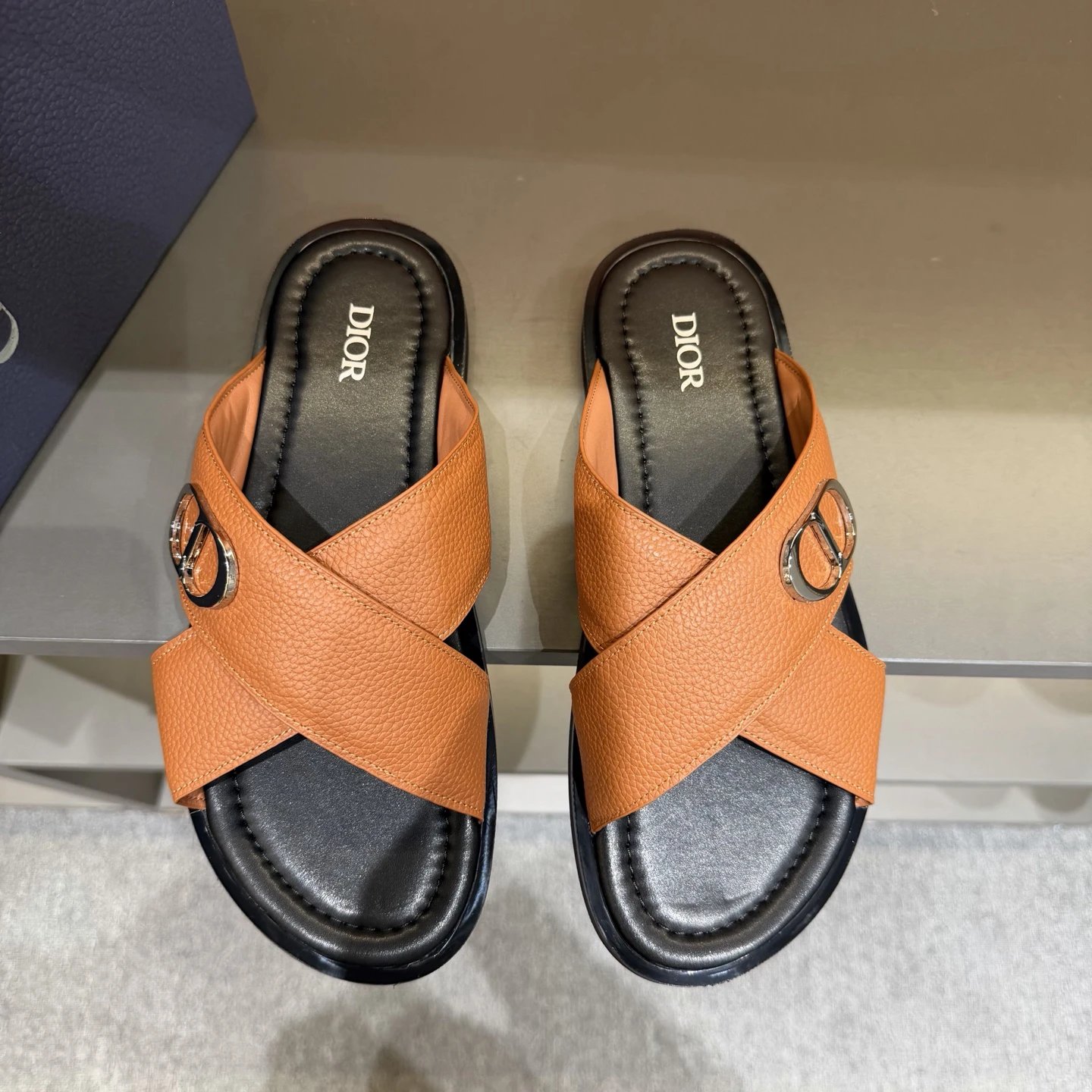 Dior CD Buckle Light Luxury Style Caramel Slide Sandals