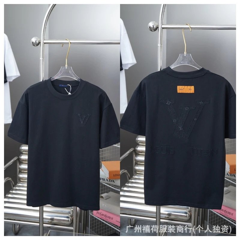 Louis Vuitton Big V Embroidered Casual Black T-Shirt
