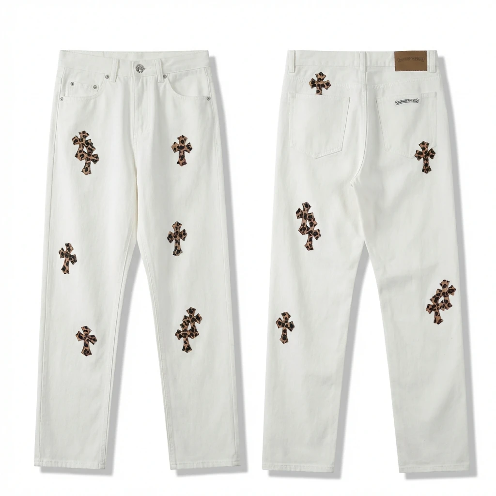 Chrome Hearts Cross Trendy Cool White Jeans