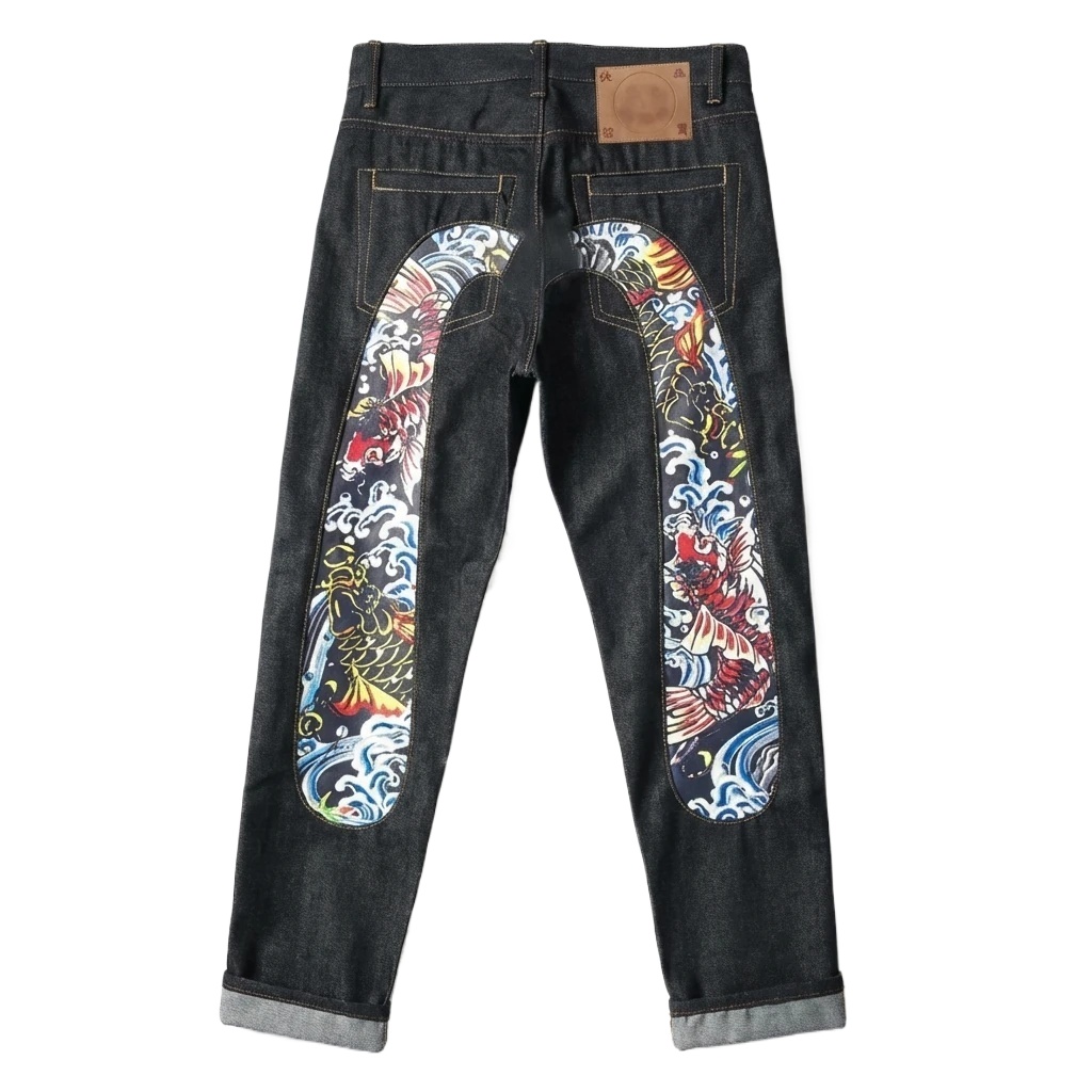 EVISU Koi Carp Trendy Black Jeans