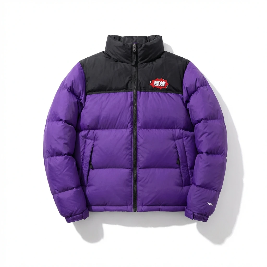 The North Face purple-black color-blocked down jacket