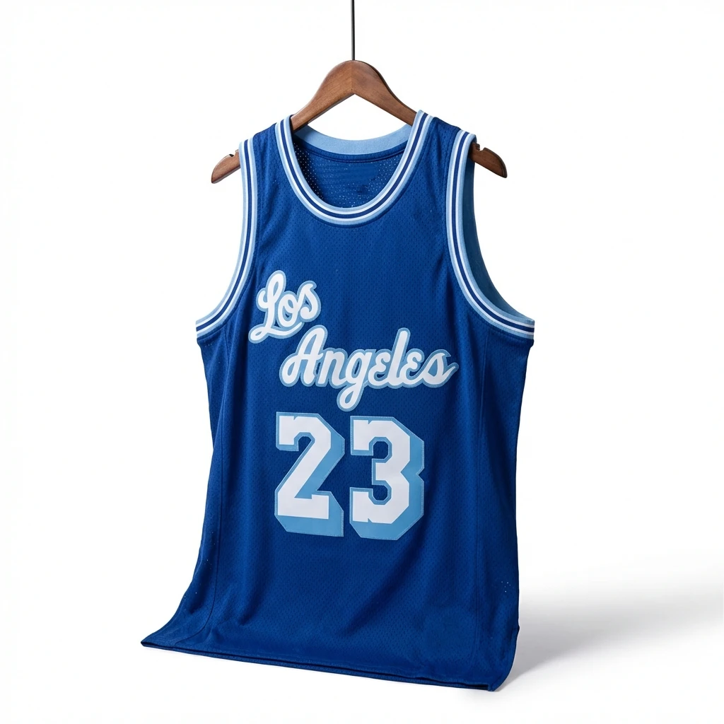 LBJ retro-style blue basketball uniform