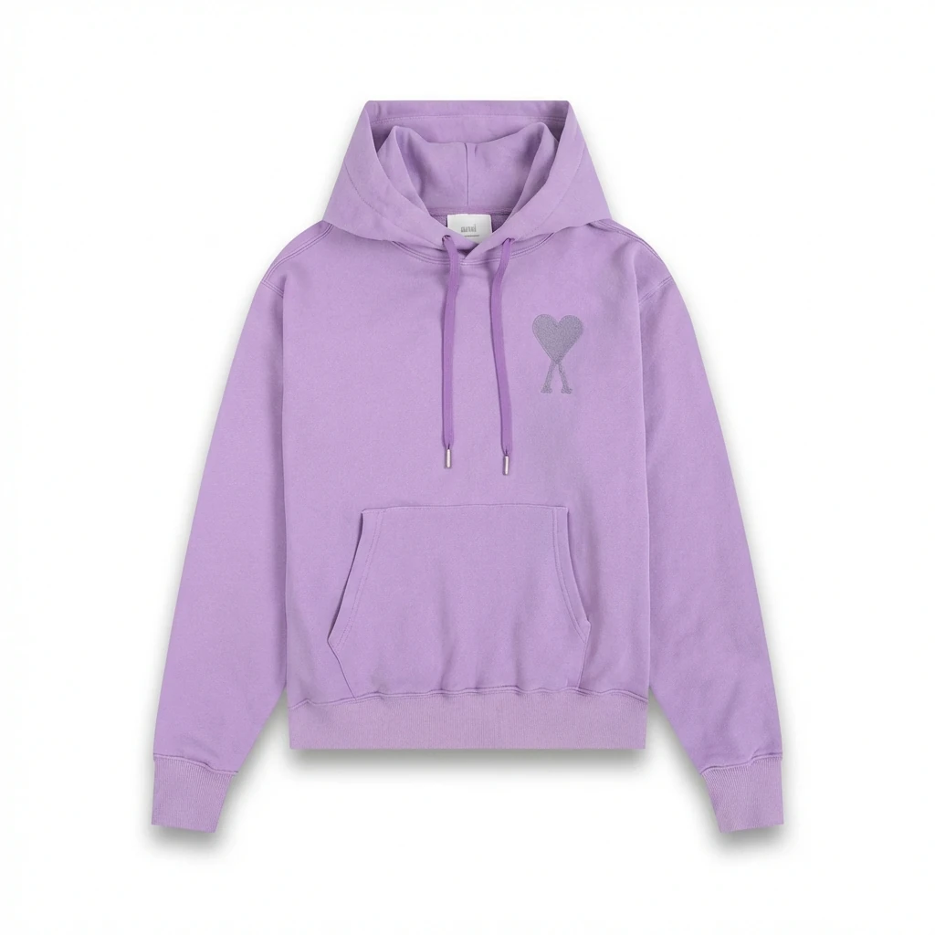 AMI series minimalist style purple hoodie