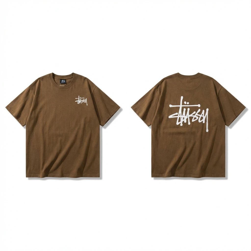 Stussy basic simple style coffee-colored T-shirt
