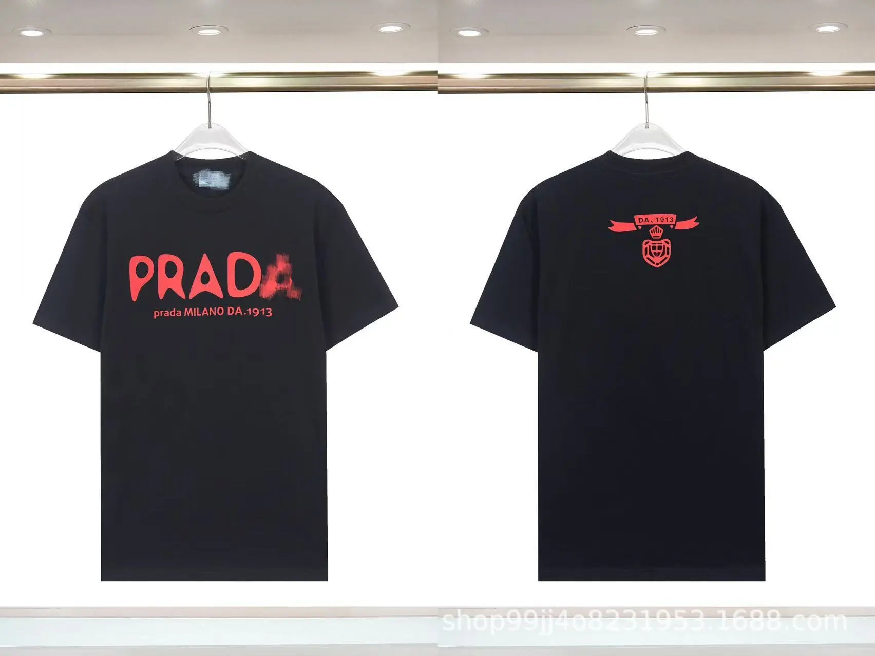 Prada Letter Print Trendy Cool Style Black Short-sleeve T-shirt
