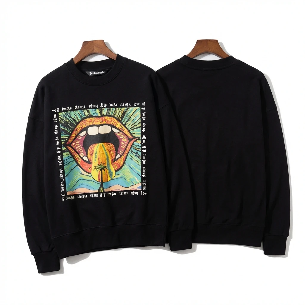 Palm Angels Graffiti Trendy Cool Black Sweatshirt