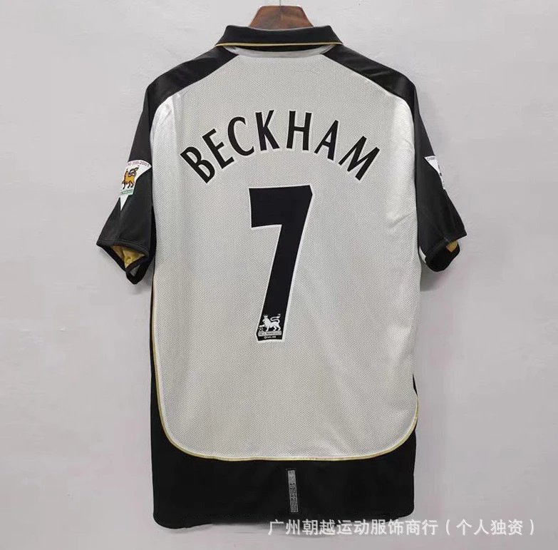 Manchester United Classic Beckham #7 soccer jersey White Black Retro for Daily Styling