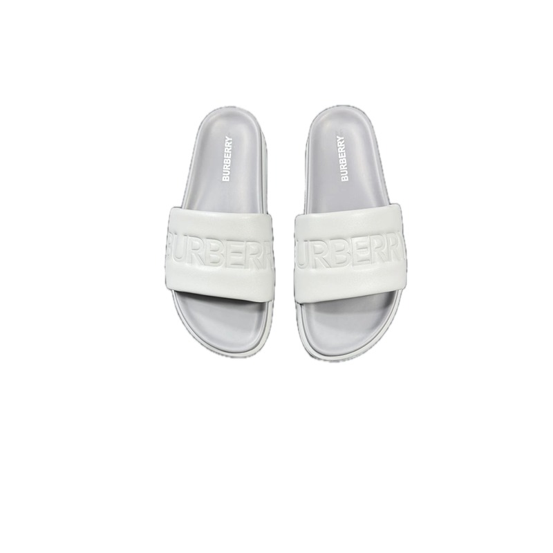 Burberry Embossed Collection Minimalist Style Light Grey Slide Sandals