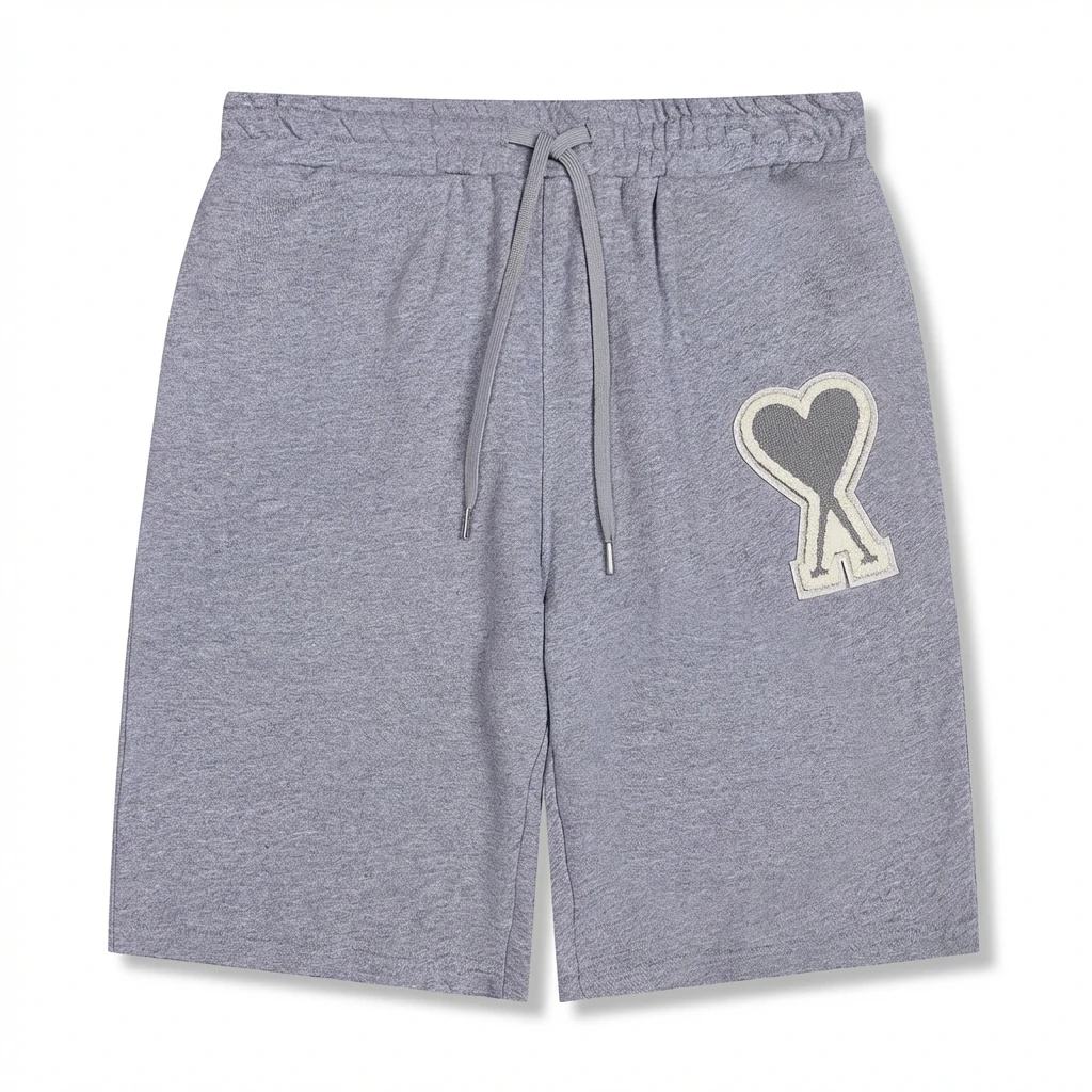 AMI Love Heart Pattern Light Gray Shorts