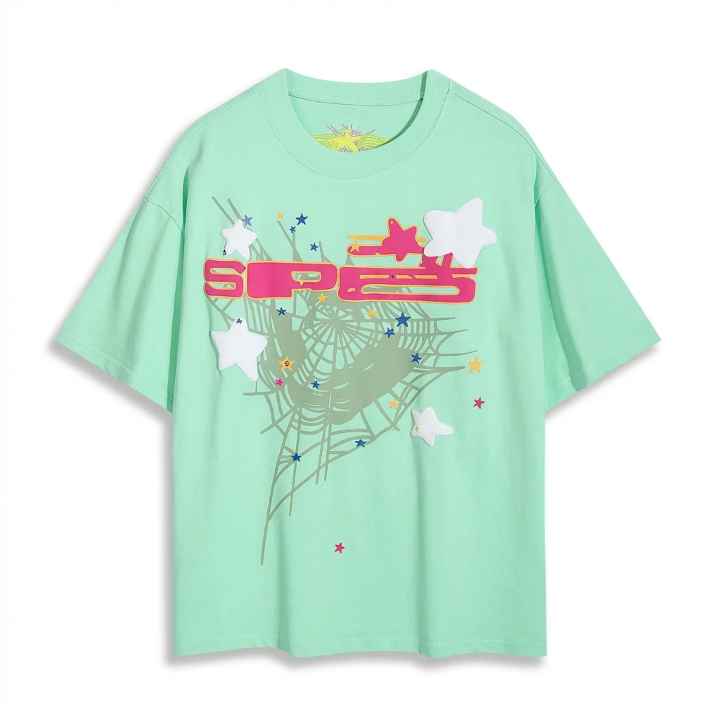 Sp5der star - printed light green T - shirt