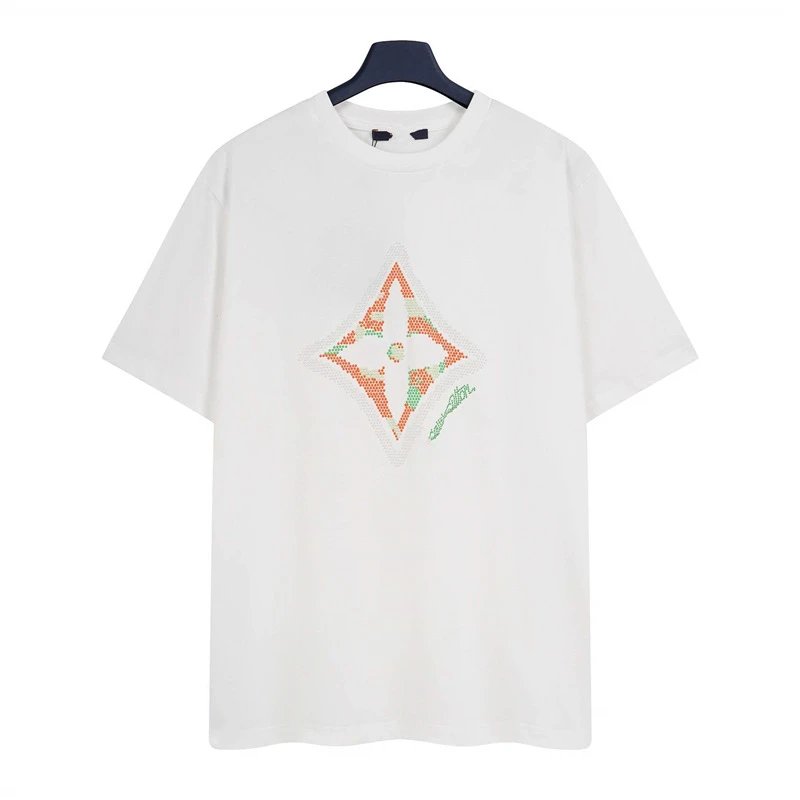 Louis Vuitton Trendy White T-Shirt with Diamond Print
