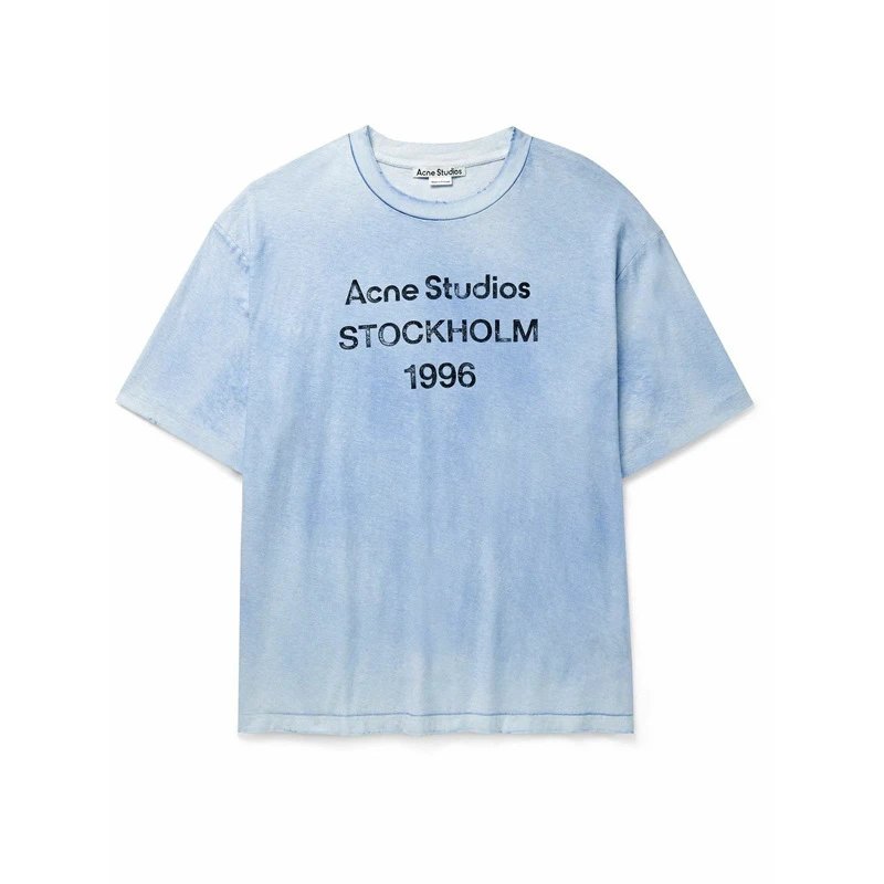 Acne Studios 2090-80 Deep Blue Style Ac908046 Stockholm Logo T-Shirt Casual Layering