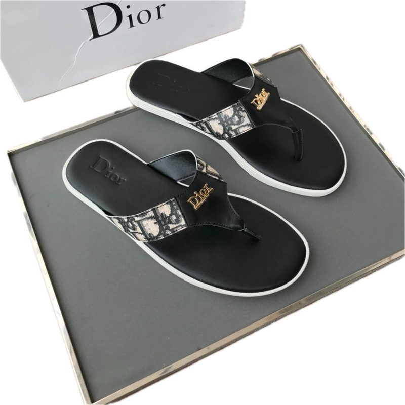 Dior Monogram Light Luxury Style Black and White Colorblock Flip-Flops