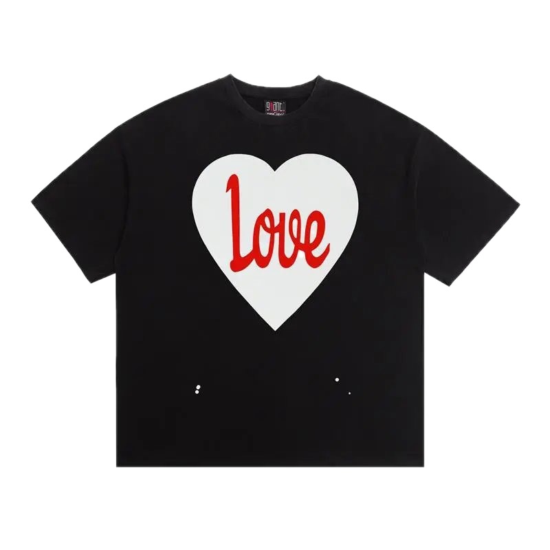 SAINT Heart Print Street Style Black T-Shirt